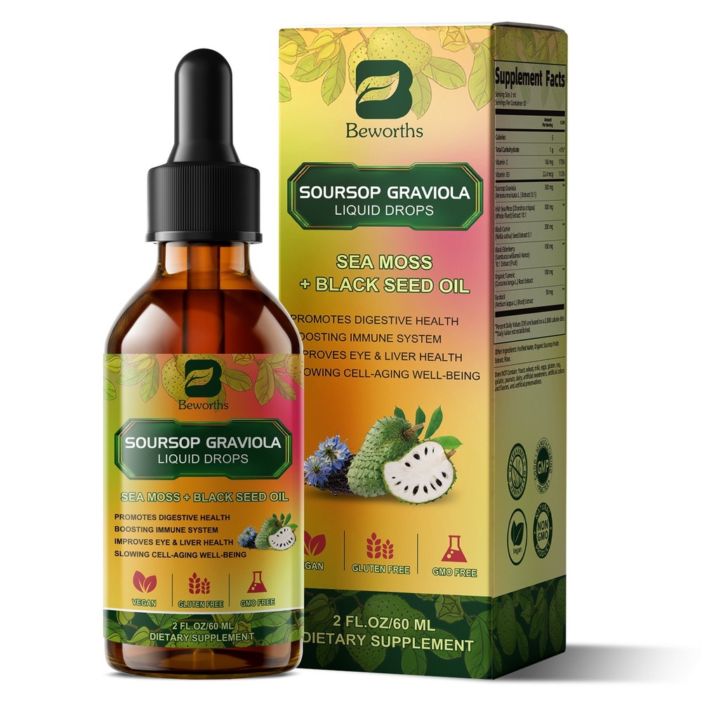 Soursop Graviola Extract Liquid Drop with Sea Moss Black Pepper Burdock Root