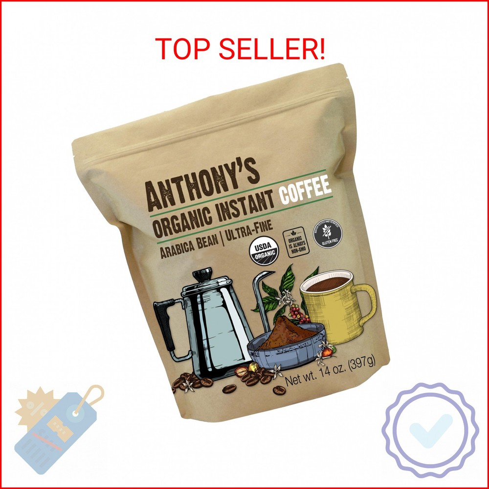 Anthony’s Organic Instant Coffee,14oz, Ultra Fine Microground, Gluten Free, Arab