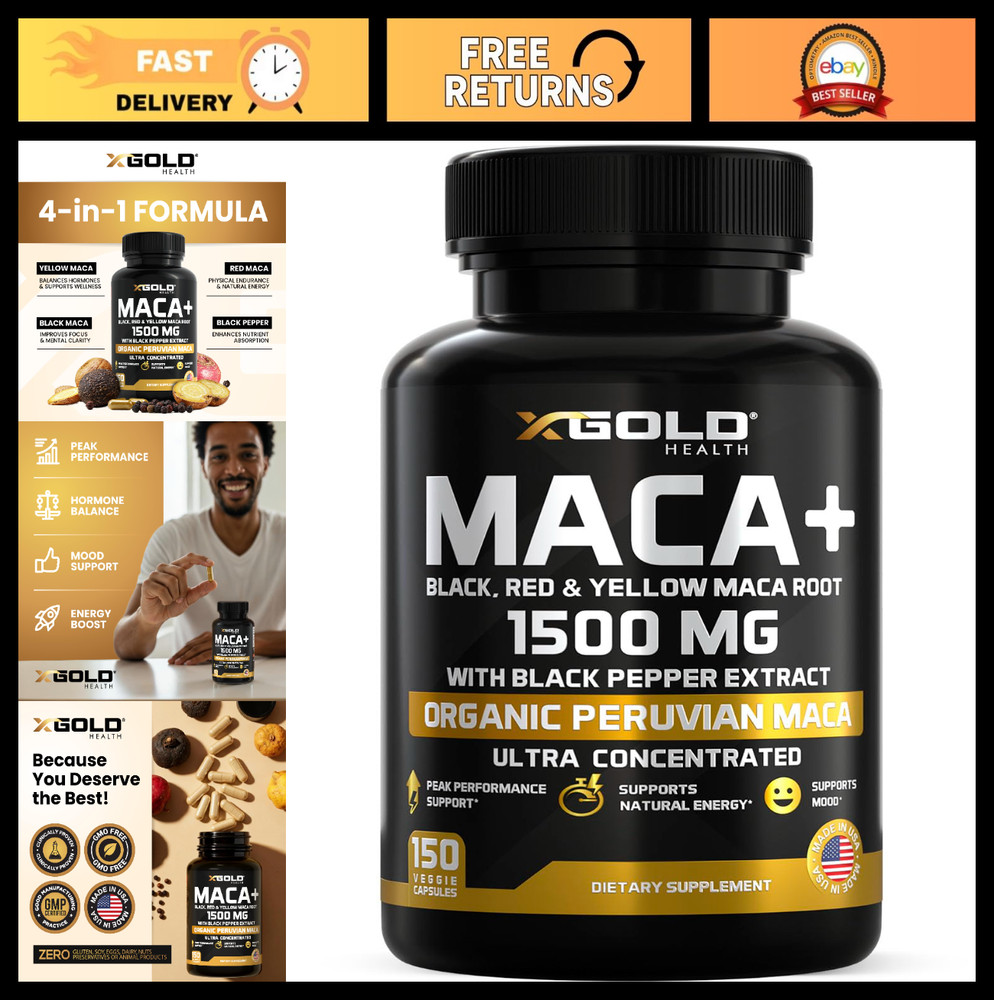 Organic Maca Root 1500mg Capsules – Energy, Libido & Hormone Balance, Vegan, 150