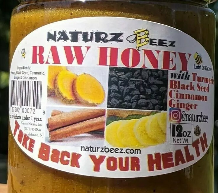 RAW HONEY w/ GINGER, TURMERIC, CINNAMON & BLACK SEED 12oz / 340g 100% PURE HONEY
