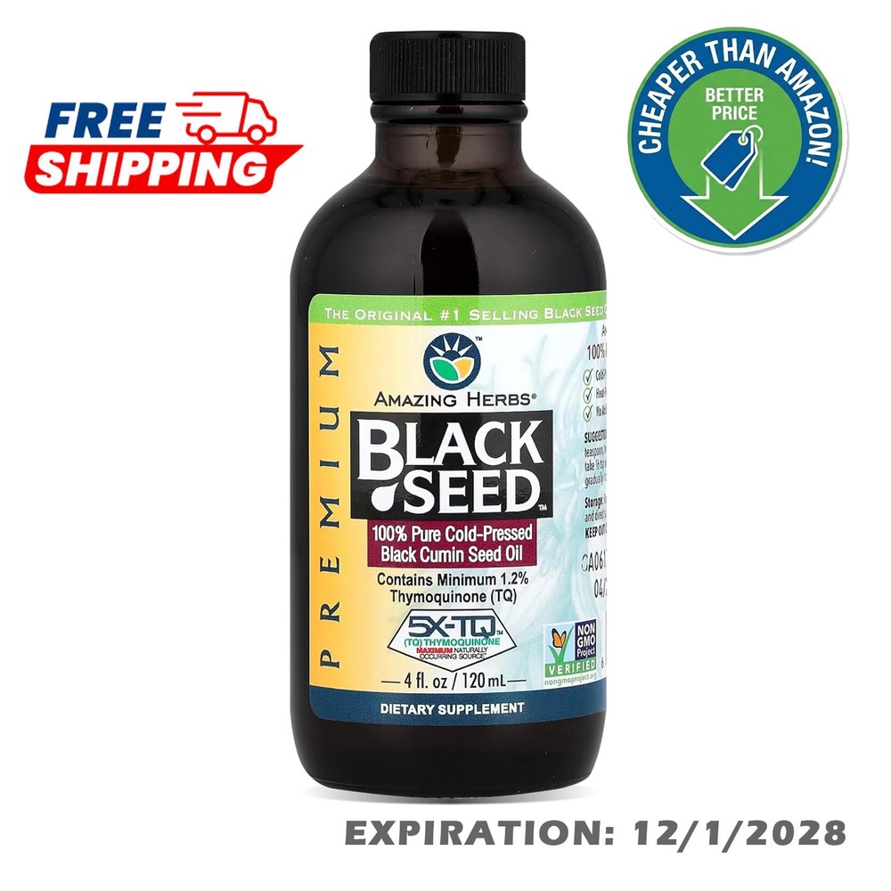 Amazing Herbs | Black Seed 100% Pure Cold-Pressed Black Cumin Seed Oil | 12/2028