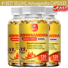 Organic Ashwagandha Capsules 5000mg – 360 Vegan Pills – Anxiety & Stress Support