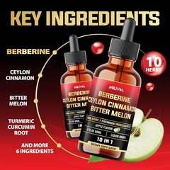 10In1 Liquid Drops Berberine with Ceylon Cinnamon Bitter Melon Turmeric Ginger G