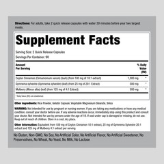 Ceylon Cinnamon Gymnema Mulberry | 2000mg | 180 Capsules | by Piping Rock