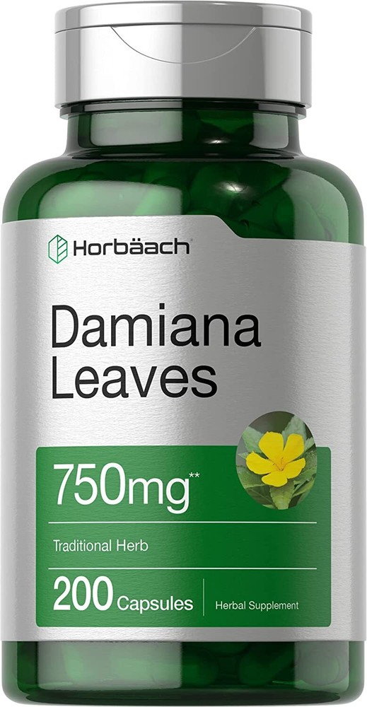 Damiana Leaf 750mg | 200 Capsules | Non-GMO, Gluten Free | by Horbaach