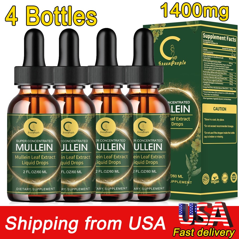 4 PACK Mullein Drops for Lungs, Detox and Cleanse Mullein Extract Supplement