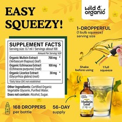 Wild & Organic Mullein Drops for Lungs – Alcohol Free Herbal Supplement