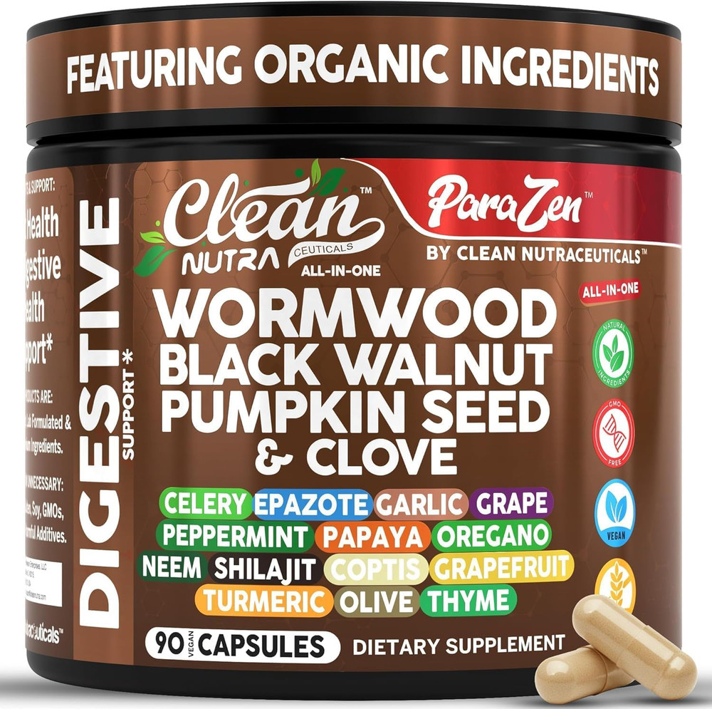 Clean Nutra Wormwood Black Walnut Pumpkin Seed Clove Oil Celery Garlic Grape Pap