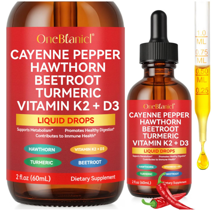Organic Cayenne Pepper Liquid Drops with Hawthorn, Beetroot & Turmeric 2oz