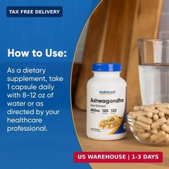 Ashwagandha Herbal Supplement 600mg, 120 Capsules, Gluten-Free | Veget
