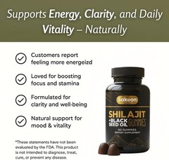 Pure Shilajit Gummies for Men & Women, Shilajit with Black Seed Oil, – 60Pcs
