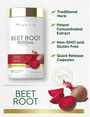 USDA Organic Extra Strength Beet Root 20:1 Extract 8000 mg Strength 120 Capsules