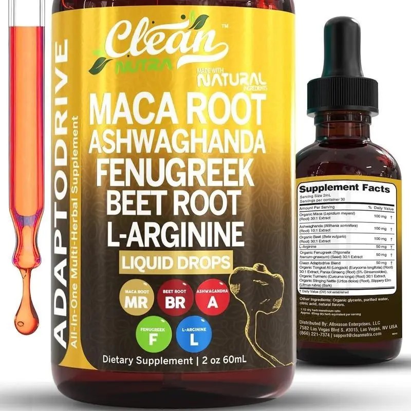 Clean Nutra Organic Maca Root Drops with Ashwagandha Fenugreek Beet L-Arg +