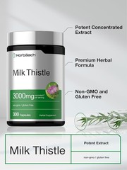 Milk Thistle Extract 3000mg | 300 Capsules | Non-GMO, Gluten Free | by Horbaach