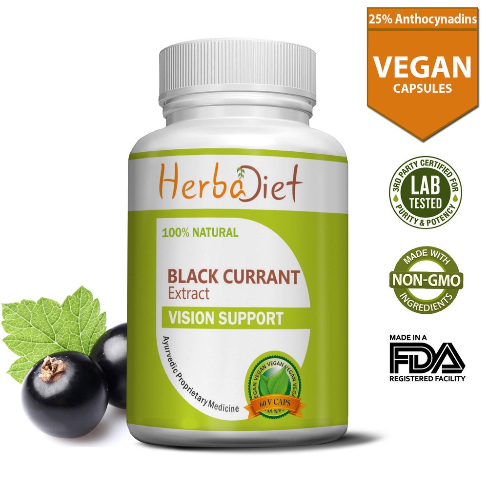 Black Currant Extract 200mg Capsules 25% Anthocyanidins Improves Eye Skin Health
