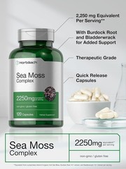 Sea Moss Capsules 2250mg | 120 Count | Bladderwrack & Burdock Root | by Horbaach