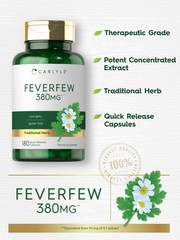 Feverfew Capsules 380mg | 180 Count | Non-GMO, Gluten Free | by Carlyle