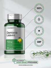 Damiana Leaf 750mg | 200 Capsules | Non-GMO, Gluten Free | by Horbaach
