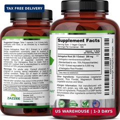 Zazzee Extra Strength Astragalus Root 20:1 Extract, 70% Polysaccharides | 180 Ve