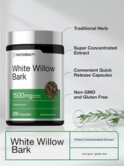 White Willow Bark Capsules | 1500mg | 200 Count | Non-GMO | by Horbaach