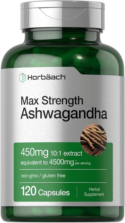 Horbäach Ashwagandha Supplement | 120 Capsules | Non-GMO, Gluten free