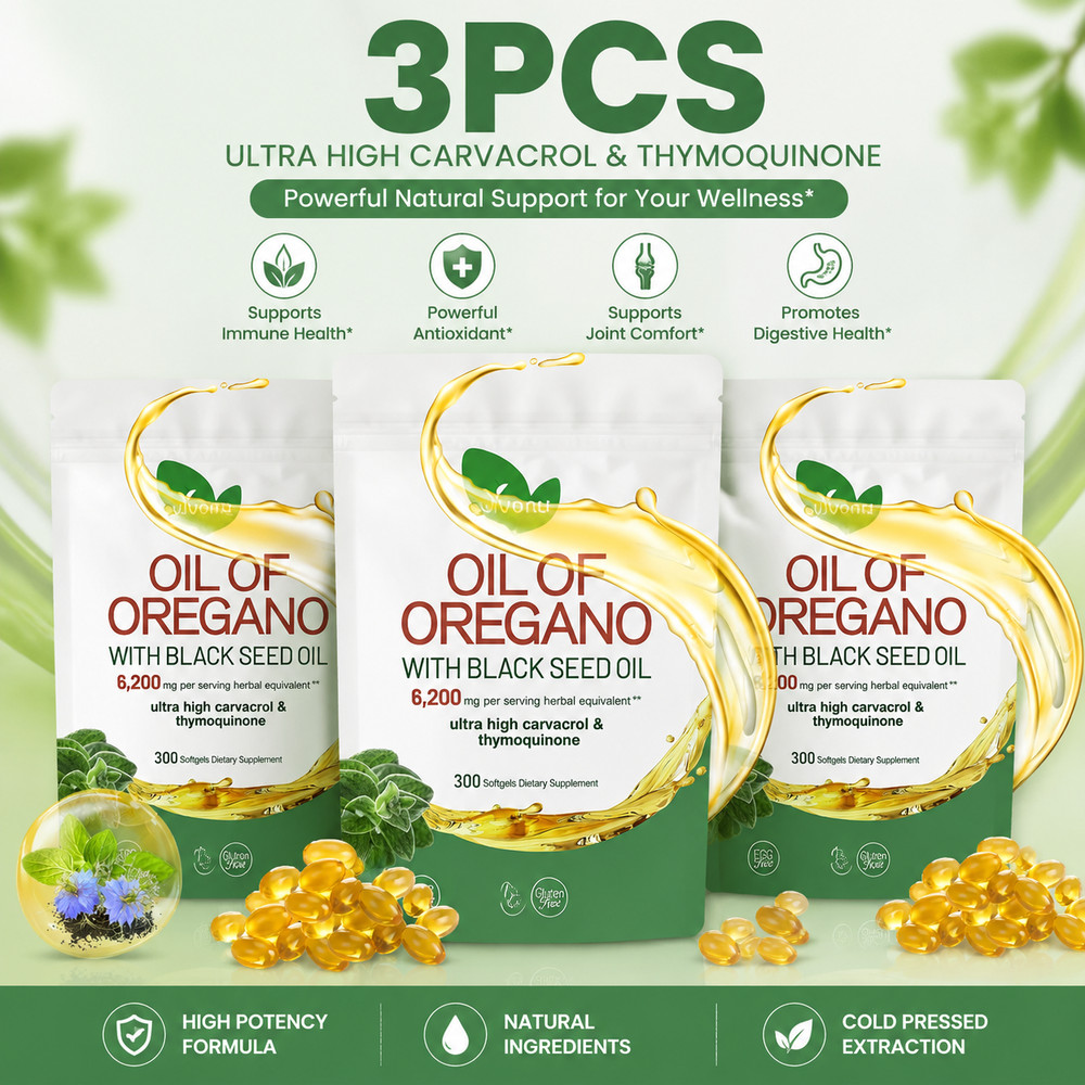 3PACK Aceite De Oregano En 300 Capsulas Con Carvacrol Timol Black Seed Oil 6000