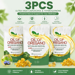 3PACK Aceite De Oregano En 300 Capsulas Con Carvacrol Timol Black Seed Oil 6000