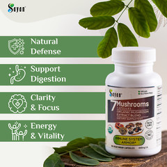 7 Mushrooms Extract Supplement Energy Boost Complex Lion’s Mane Reishi 90 Caps