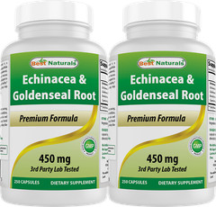 2 Pack Best Naturals Echinacea Goldenseal 450 mg 250 Capsules