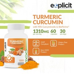 Natural Turmeric Curcumin Supplement (95%) 1300mg – Anti-Inflammatory – 60ct
