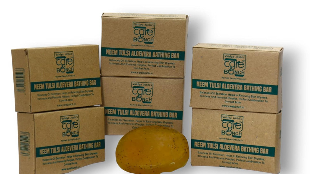 Herbal & Handmade Purifying Neem Tulsi Alovera Bathing Bar : Soap : Face and Bod