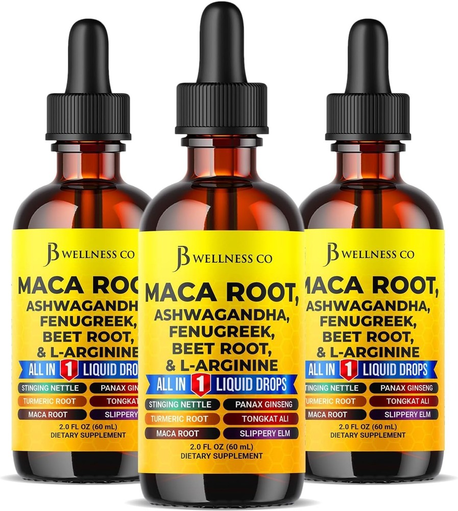 3PK Organic Maca Root Liquid Drops Ashwagandha Fenugreek Beet Root & L-Arginine
