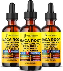 3PK Organic Maca Root Liquid Drops Ashwagandha Fenugreek Beet Root & L-Arginine