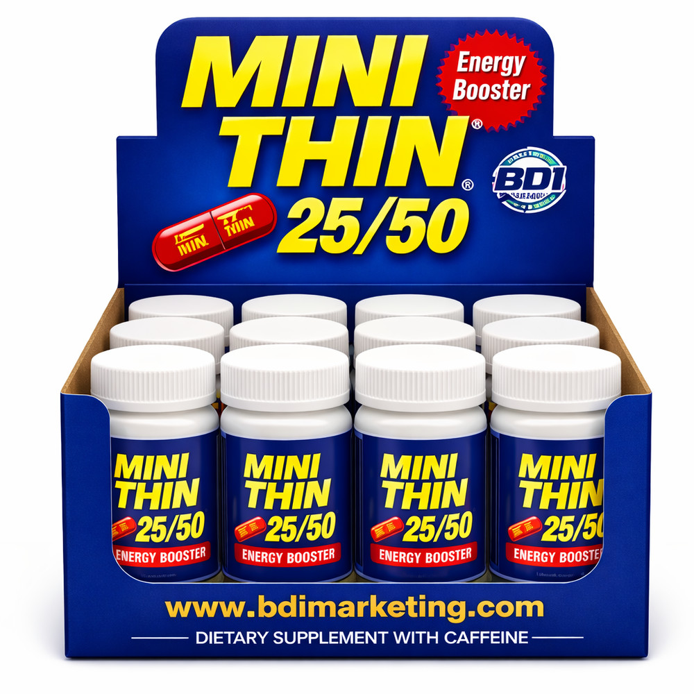 Mini Thin 25/50 Energy Booster 30 Capsules Full Box 12 Pack Fast Ship