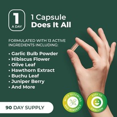 Blood Pressure Support Supplement Hawthorn Berry Hibiscus Garlic B12 Nitric