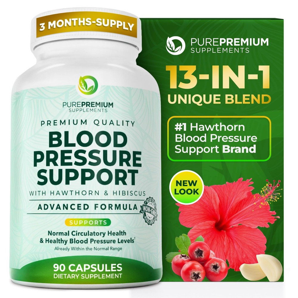 Blood Pressure Support Supplement Hawthorn Berry Hibiscus Garlic B12 Nitric