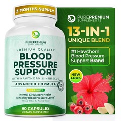 Blood Pressure Support Supplement Hawthorn Berry Hibiscus Garlic B12 Nitric