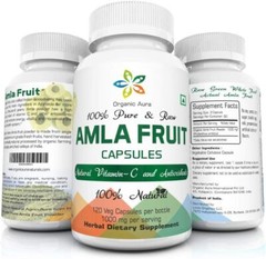 Organic Aura AMLA Capsules. 1000mg per Serving, 120 Veg Capsules. Natural