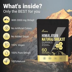 VivoNu Himalayan Shilajit Gummies 3000mg, Ashwagandha, Fulvic Acid, 60 Count