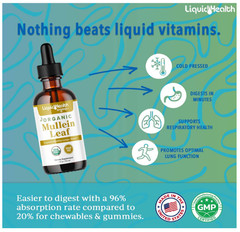 LIQUIDHEALTH USDA Organic Mullein Leaf Extract Drops for Lungs – Herbal Cleansin
