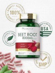 USDA Organic Extra Strength Beet Root 20:1 Extract 8000 mg Strength 120 Capsules