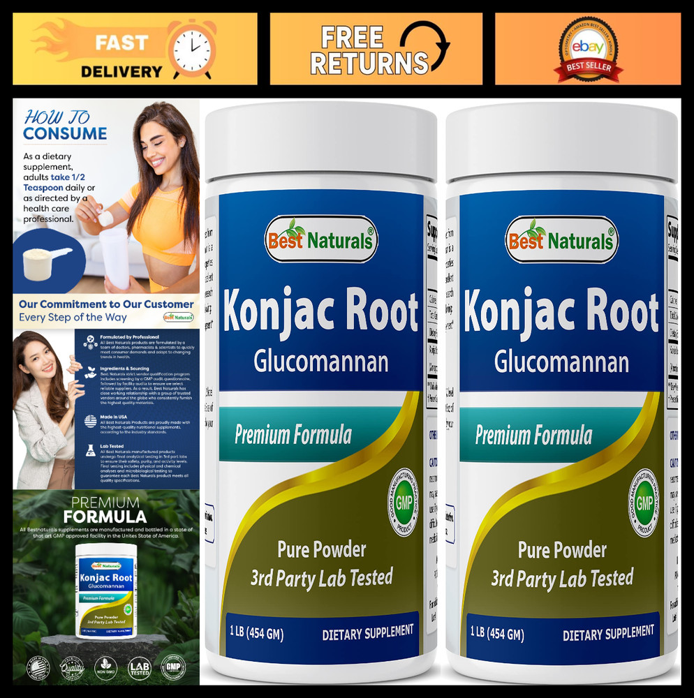 2 Pack Konjac Glucomannan Root 2000mg – 1 lb Each, Total 2 lbs – Weight Loss Aid