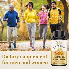 Turmeric Supplement Liposomal 2000mg 95% Curcuminoid Extract 15mg Piperine 60