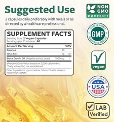 Cold-Pressed Black Seed Oil Capsules – Vegan Immune Support, 1000mg, 2-Month Sup