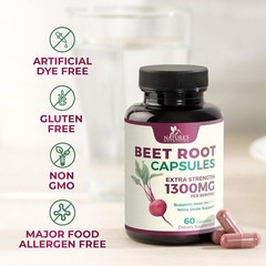 Beet Root Capsules 1300mg – Extra Strength Red Beetroot Powder Supplement – Su