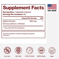 Saffron Supplements – 100% Pure Extract Capsules 60 Count (Pack of 1)