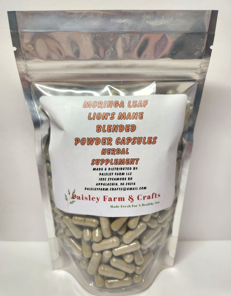 Blended Moringa Leaf/Lion’s Mane Powder Capsules – 300 Pk