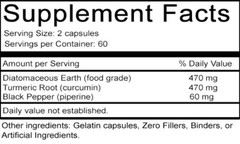 120 Diatomaceous Earth with Turmeric Capsules – Joint Pain, Detox, Antioxidants