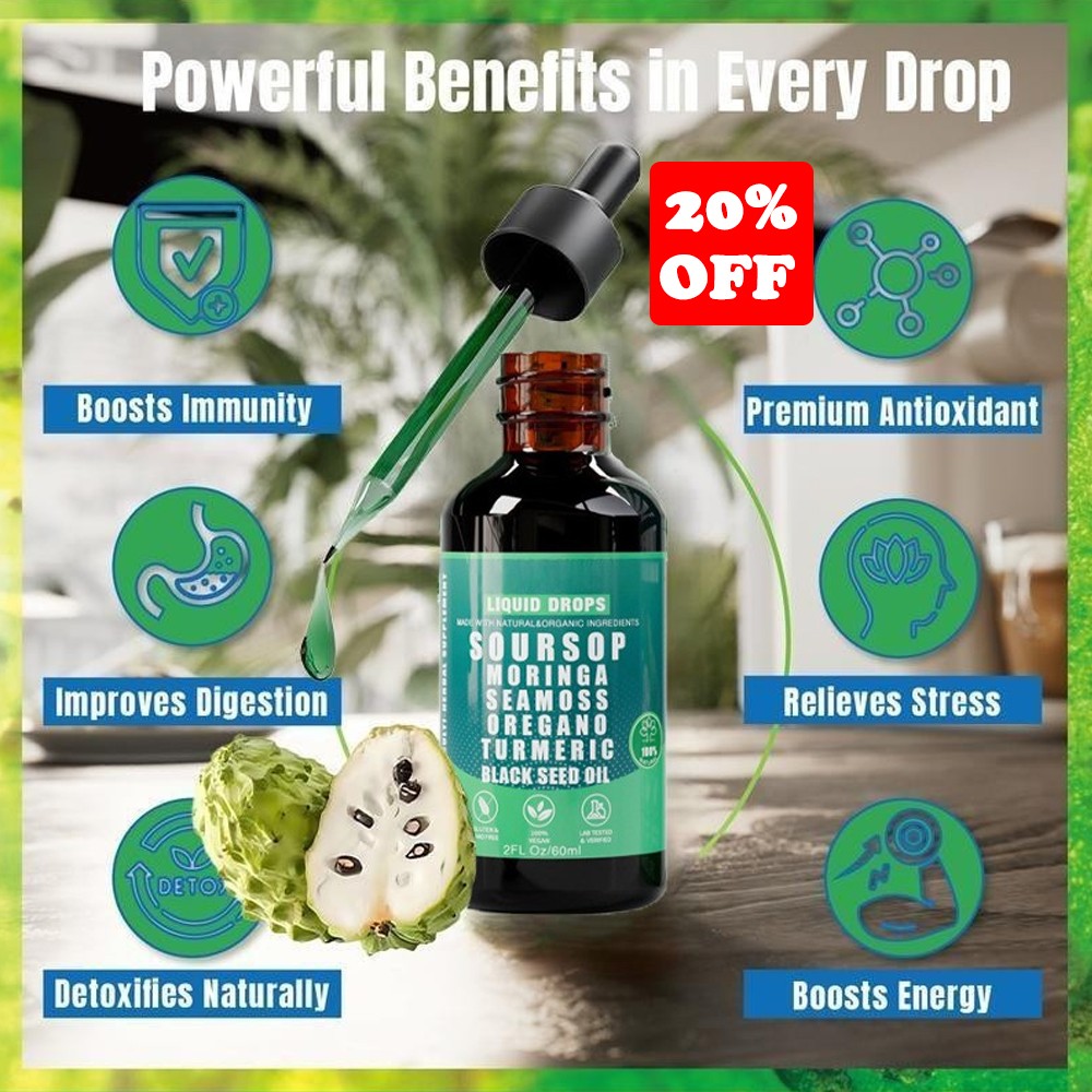 Soursop Bitters Liquid Drops Turmeric, in 1 with Sea Moss, Moringa, 10 Black See