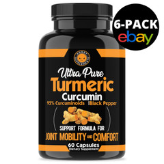 Angry Supplements Pure Turmeric Anti Inflammatory w. Black Pepper Pills, 6 Pack